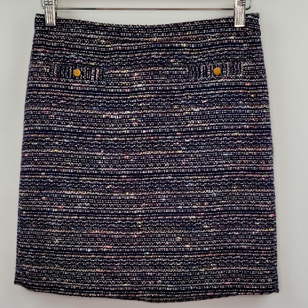 LOFT Bouclé Tweed Mini Skirt Navy/ Multi Size 2